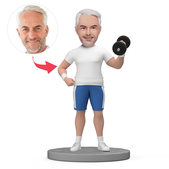 Gift For Grandfather Lifts Dumbbells Custom Bobblehead with Engraved Text