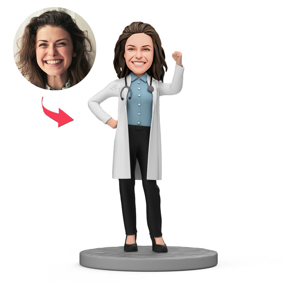 Female Doctor with Stethoscope Custom Bobblehead with Engraved Text