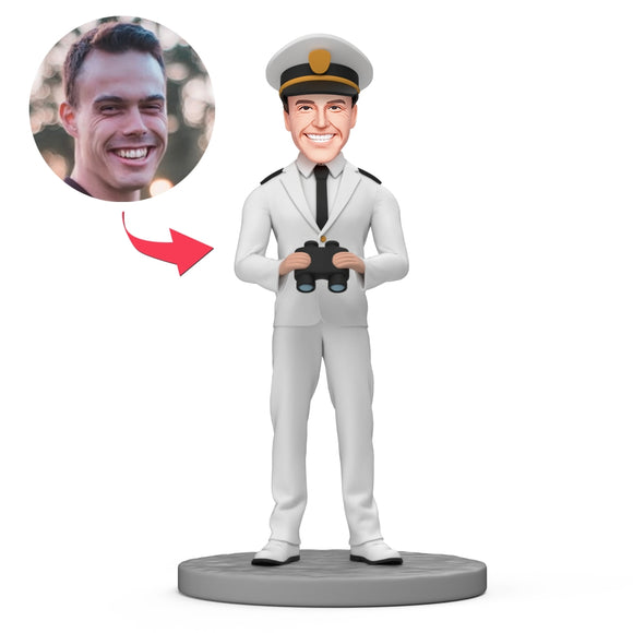 Navy Commander Hold Binoculars Custom Bobblehead with Engraved Text