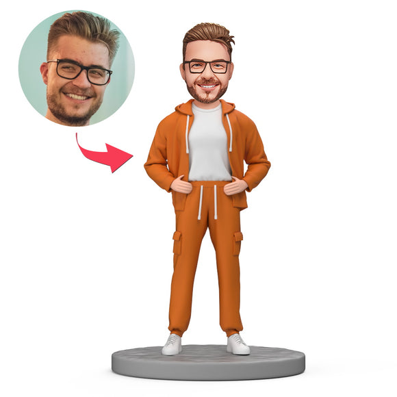 Male Wear Orange Tracksuit Custom Bobblehead with Engraved Text