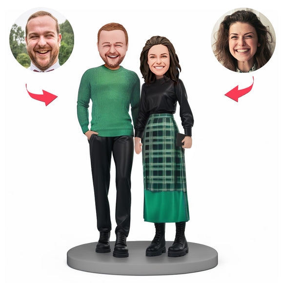 Custom Bobble Head Couple Wearing Green Christmas Costumes Christmas Gift