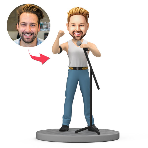 Singer Wear a White Tank Top and Jeans Custom Bobblehead with Engraved Text