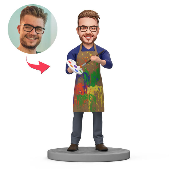 Male Painter Paint Wear Oil Paint Apron Custom Bobblehead with Engraved Text