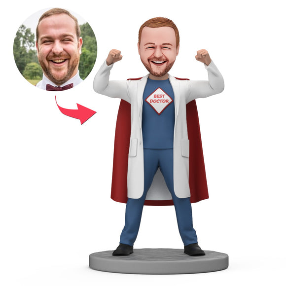 Best Doctor with Red Cape Custom Bobblehead with Engraved Text