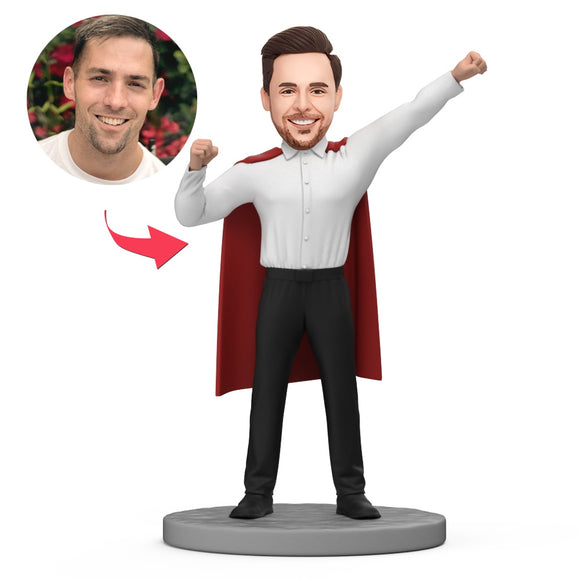 Business Male Superman with Red Cape Custom Bobblehead with Engraved Text