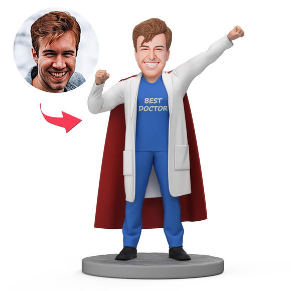 Superman Doctor Wear Red Cloak Custom Bobblehead with Engraved Text