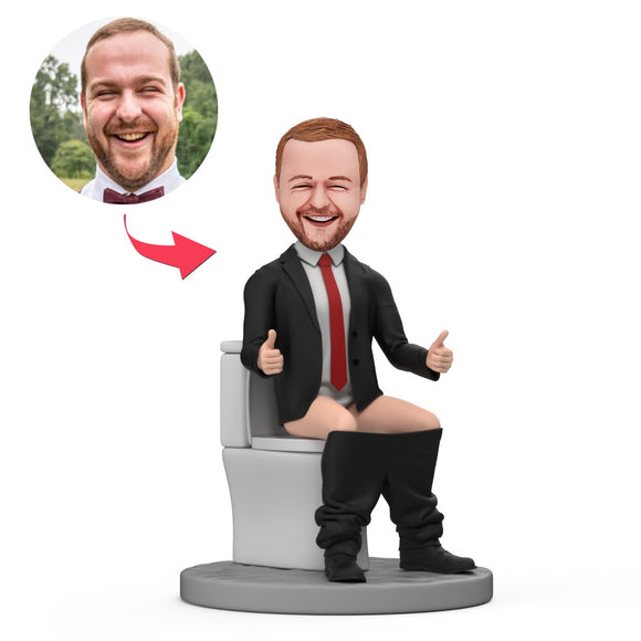 Male Boss Sit on the Toilet Custom Bobblehead with Engraved Text