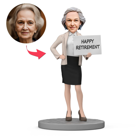 Business Female Happy Retirement Custom Bobblehead with Engraved Text