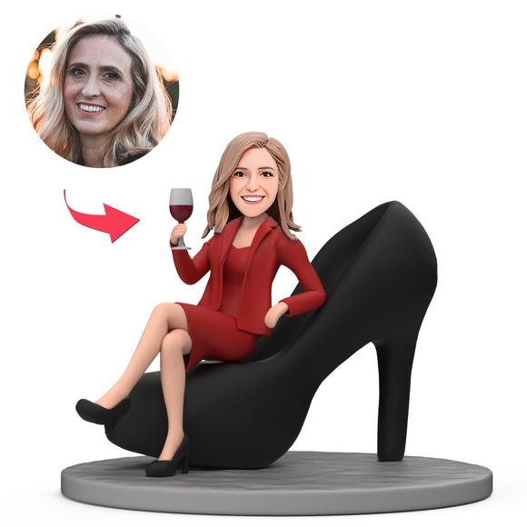 Female Sit on High Heels Custom Bobblehead with Engraved Text