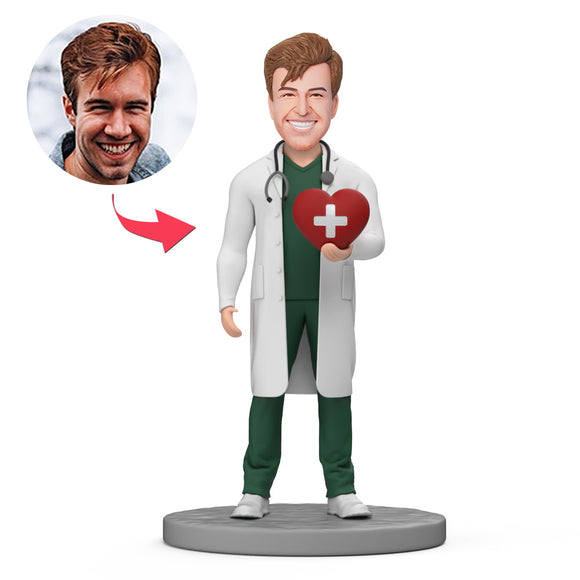 Male Doctor Hold Heart Custom Bobblehead with Engraved Text