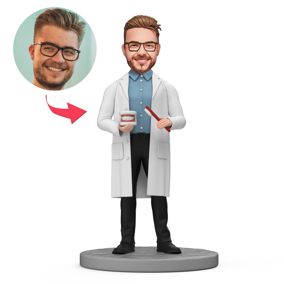 Male Dentist Hold the Dental Mold Custom Bobblehead with Engraved Text - 