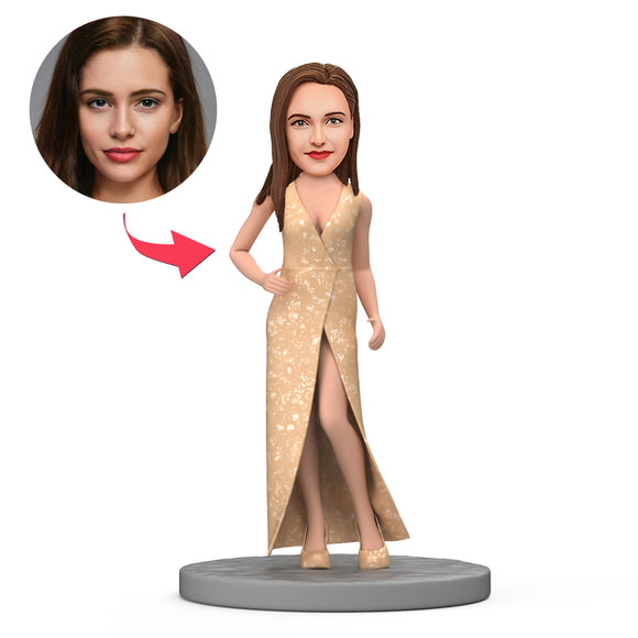 Lady Wear Evening Dress Custom Bobblehead With Engraved Text - 