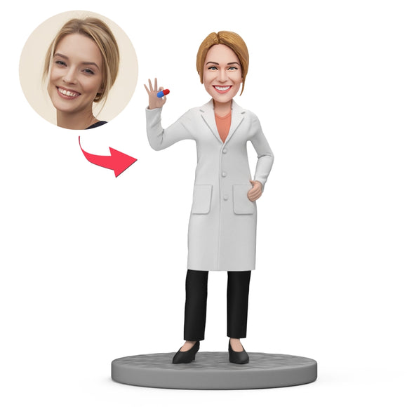 Custom Doctor Student Bobblehead Female Pharmacist Holding Pill Bobblehead