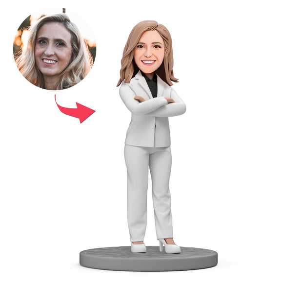 Boss's Day Gift Custom Bobblehead Lady Boss in White Suit