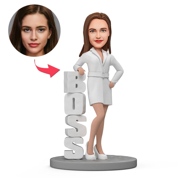 Boss's Day Gift Custom Female Boss Bobblehead in White Suit