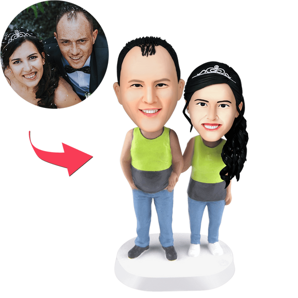 Couple Wearing Tank Tops Custom Bobblehead With Engraved Text