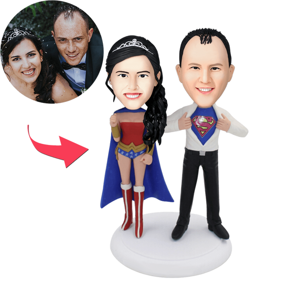 Superheroes Couple Popular Custom Bobblehead With Engraved Text