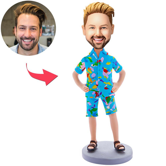 Custom Bobblehead Hawaiian Clothes Man With Engraved Text