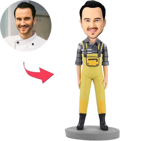 Fashion Man In Yellow Bib Pants Custom Bobblehead With Engraved Text